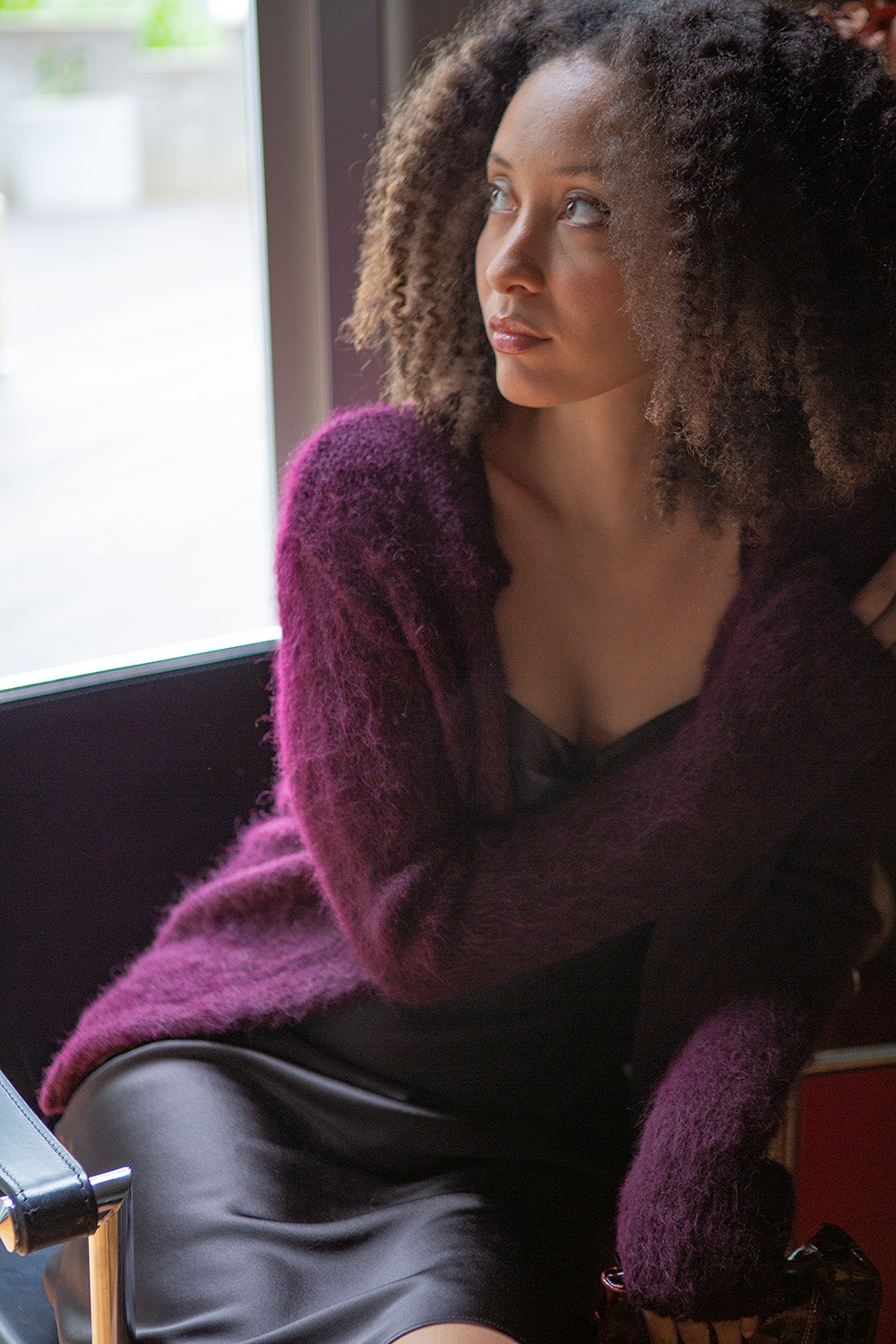 Alpaca Open Cardigan In Aubergine