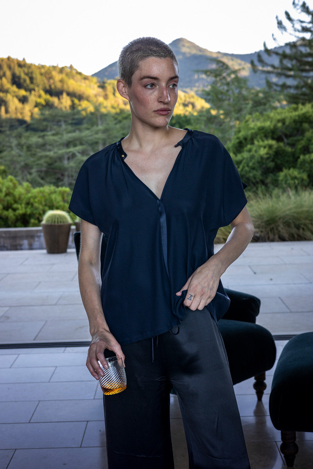 Patti Silk Charmeuse Blouse In Midnight