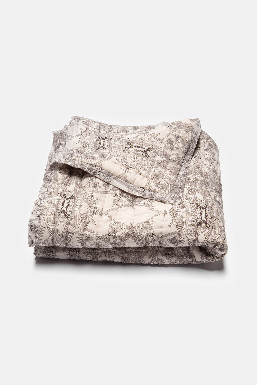 Cotton Hand-stitched Quilt in Dove and Dark Chocolate Botanicus