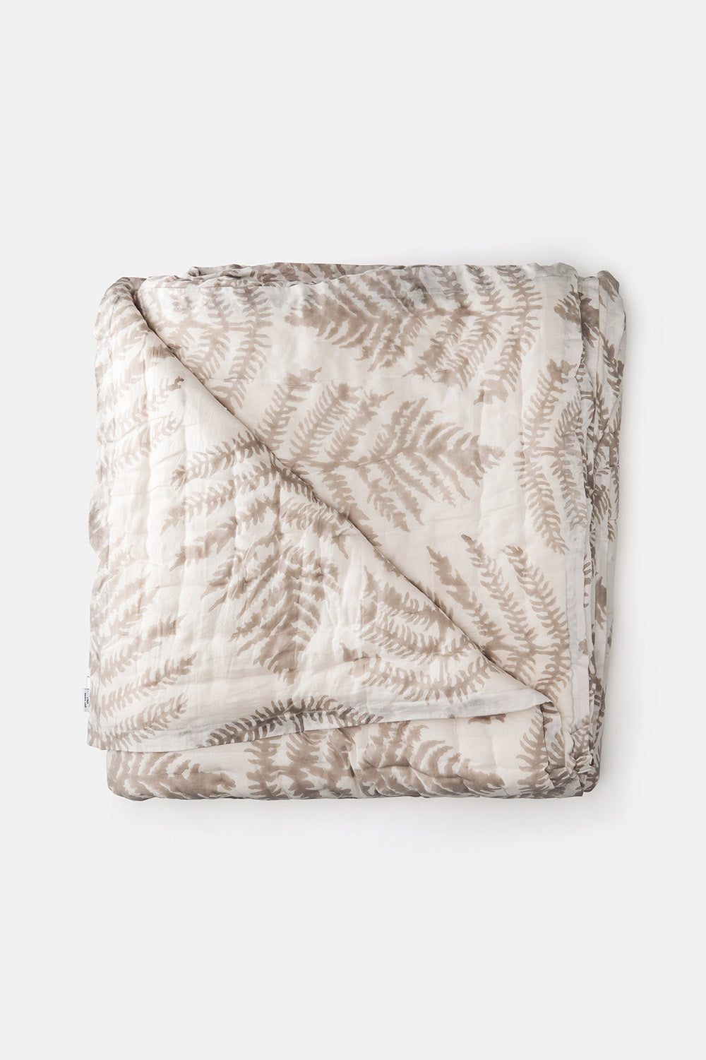 Cotton Hand-stitched Quilt in Dove Fern