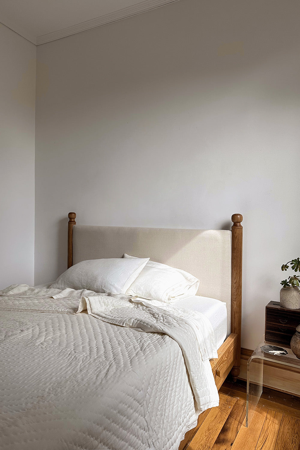 Hand-Stitched Cotton Quilt In Natural