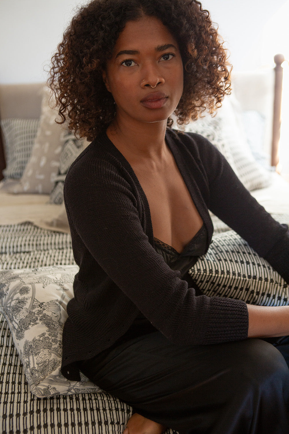 Raglan Cotton Cardigan in Black