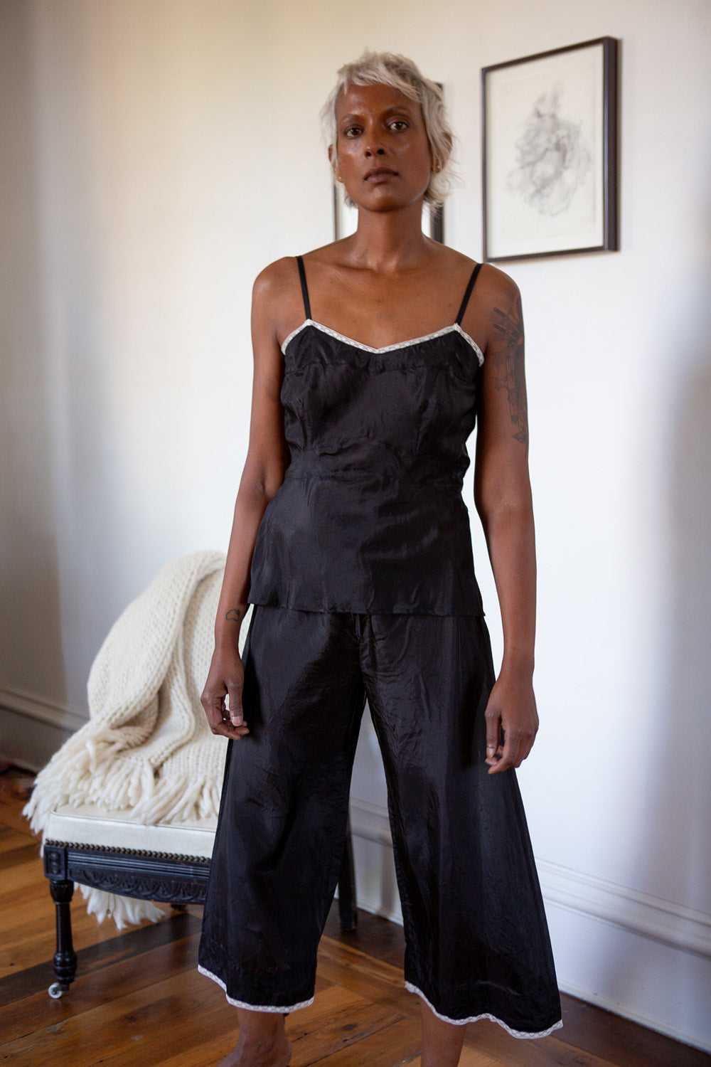 Ramona Silk Pant In Black/Ivory