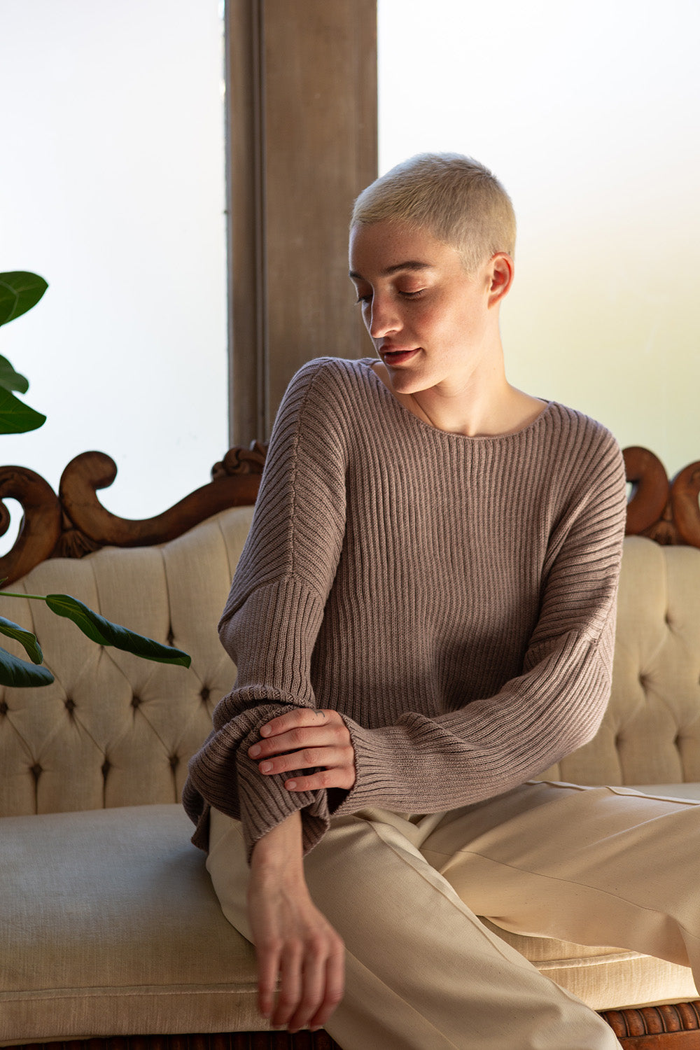 Ellie Pima Cotton Ribbed Pullover in Haze