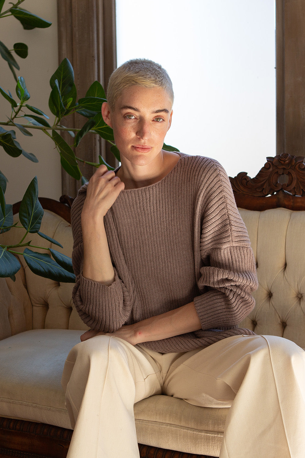 Pima Cotton Ribbed Pullover in Haze