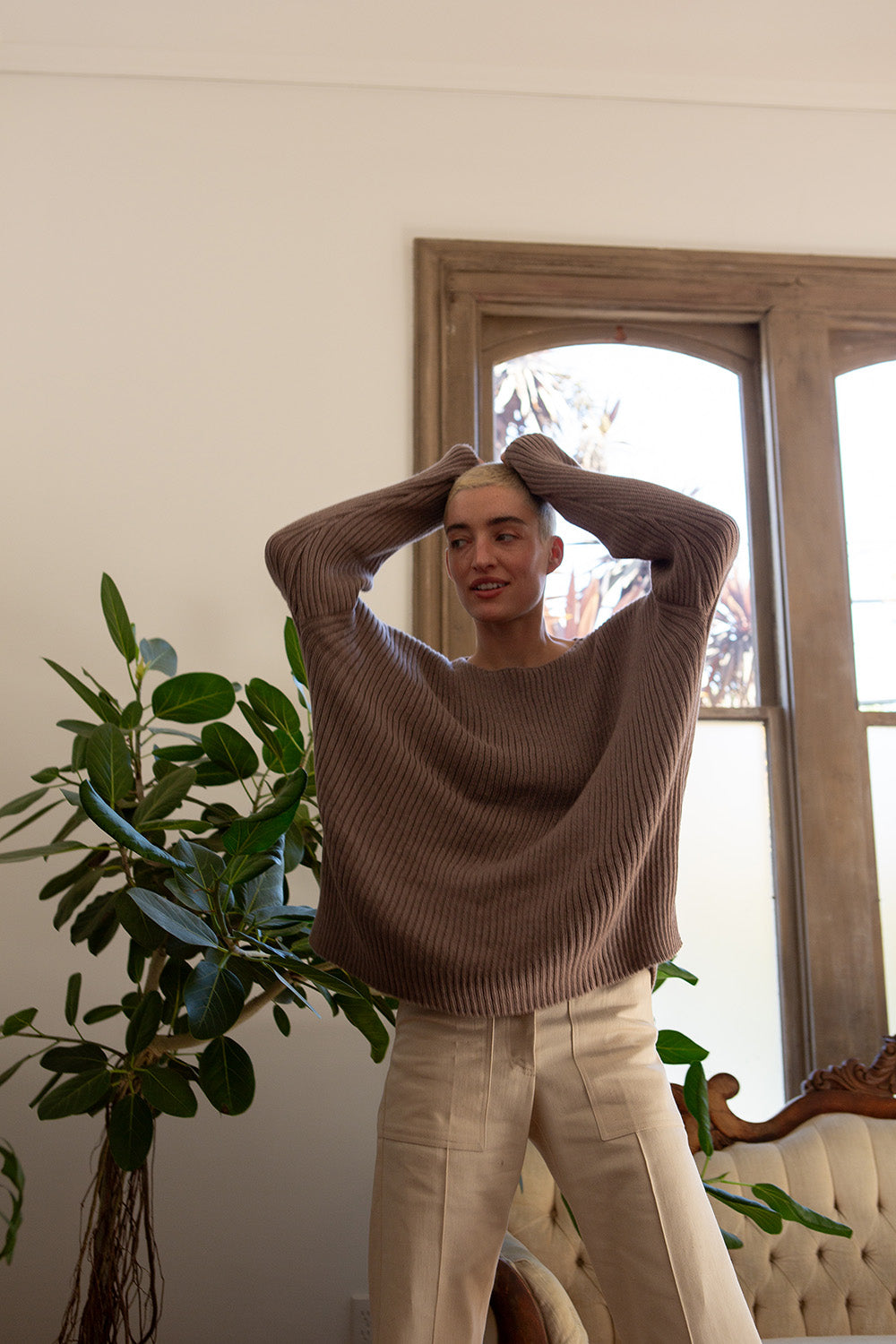 Ellie Pima Cotton Ribbed Pullover in Haze