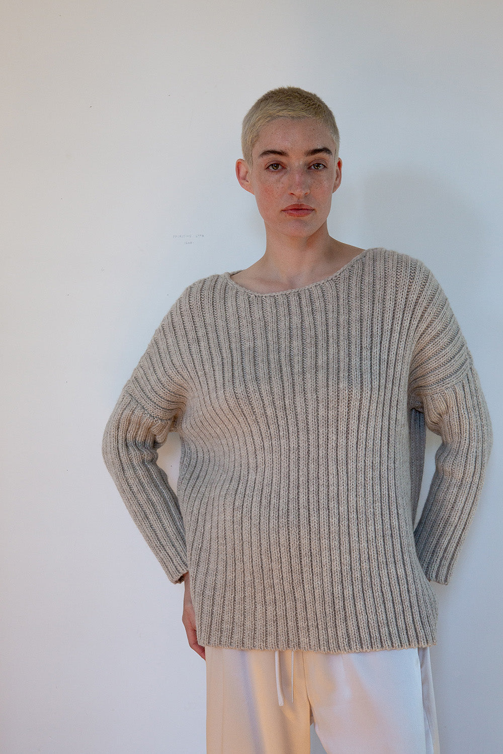 Highland Wool Ribbed Pullover In Beige