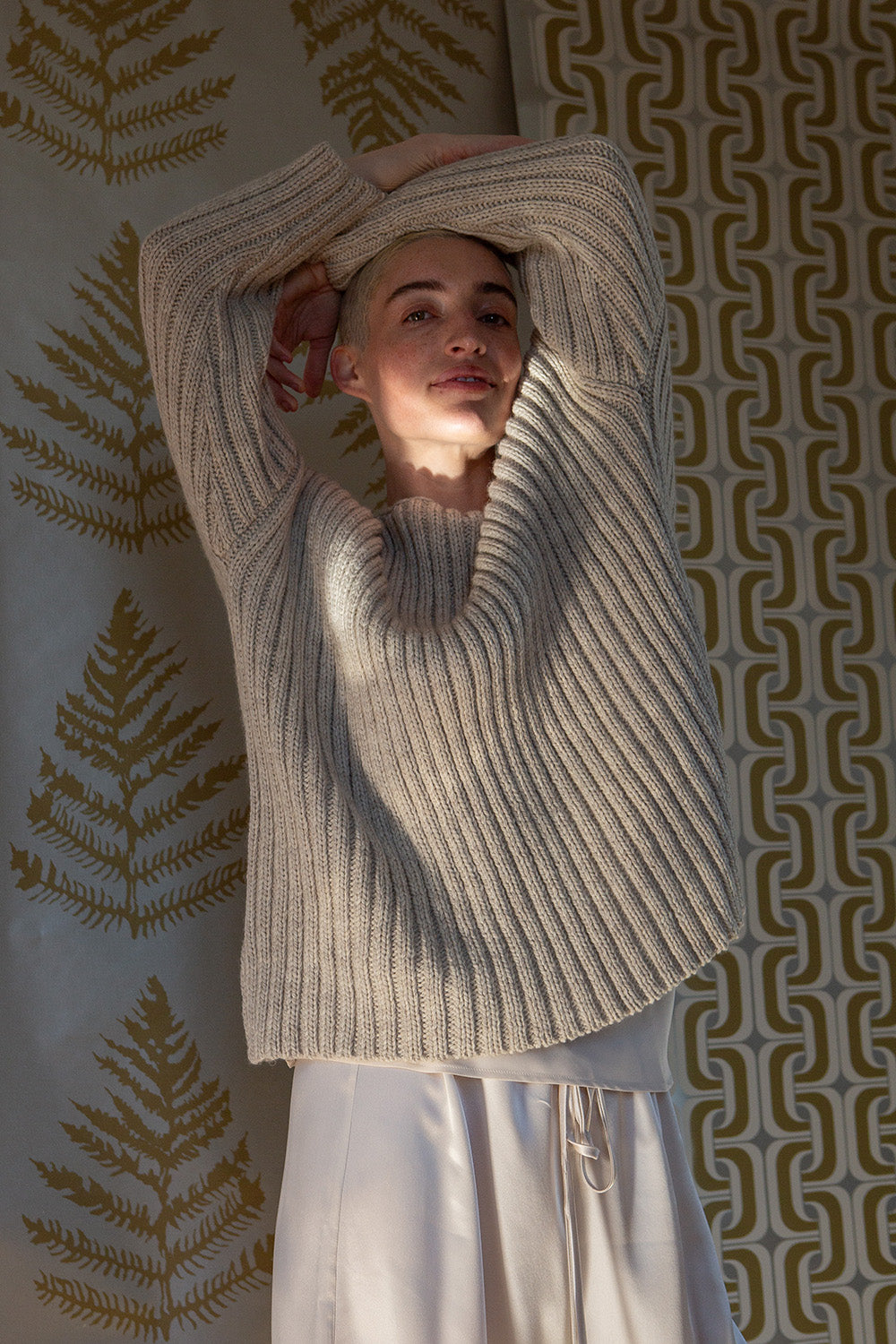 Highland Wool Ribbed Pullover In Beige