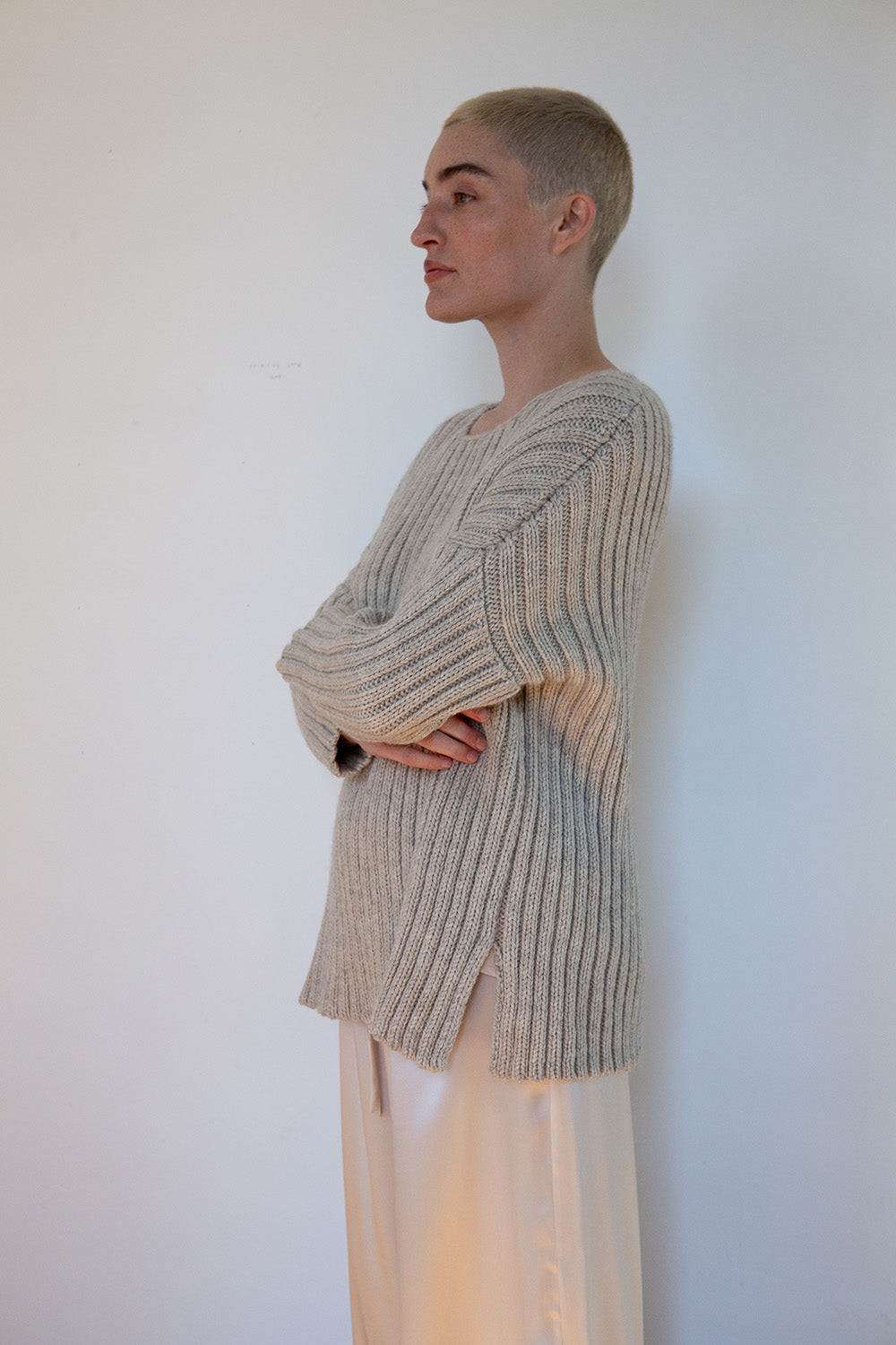 Highland Wool Ribbed Pullover In Beige