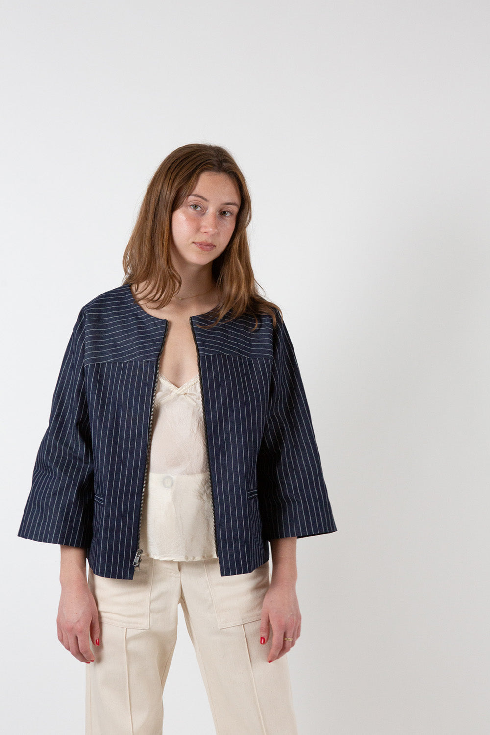 Ruby Denim Jacket in Indigo Stripe