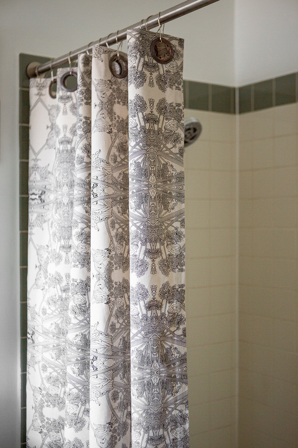Cotton Shower Curtain in Natural and Black Botanicus