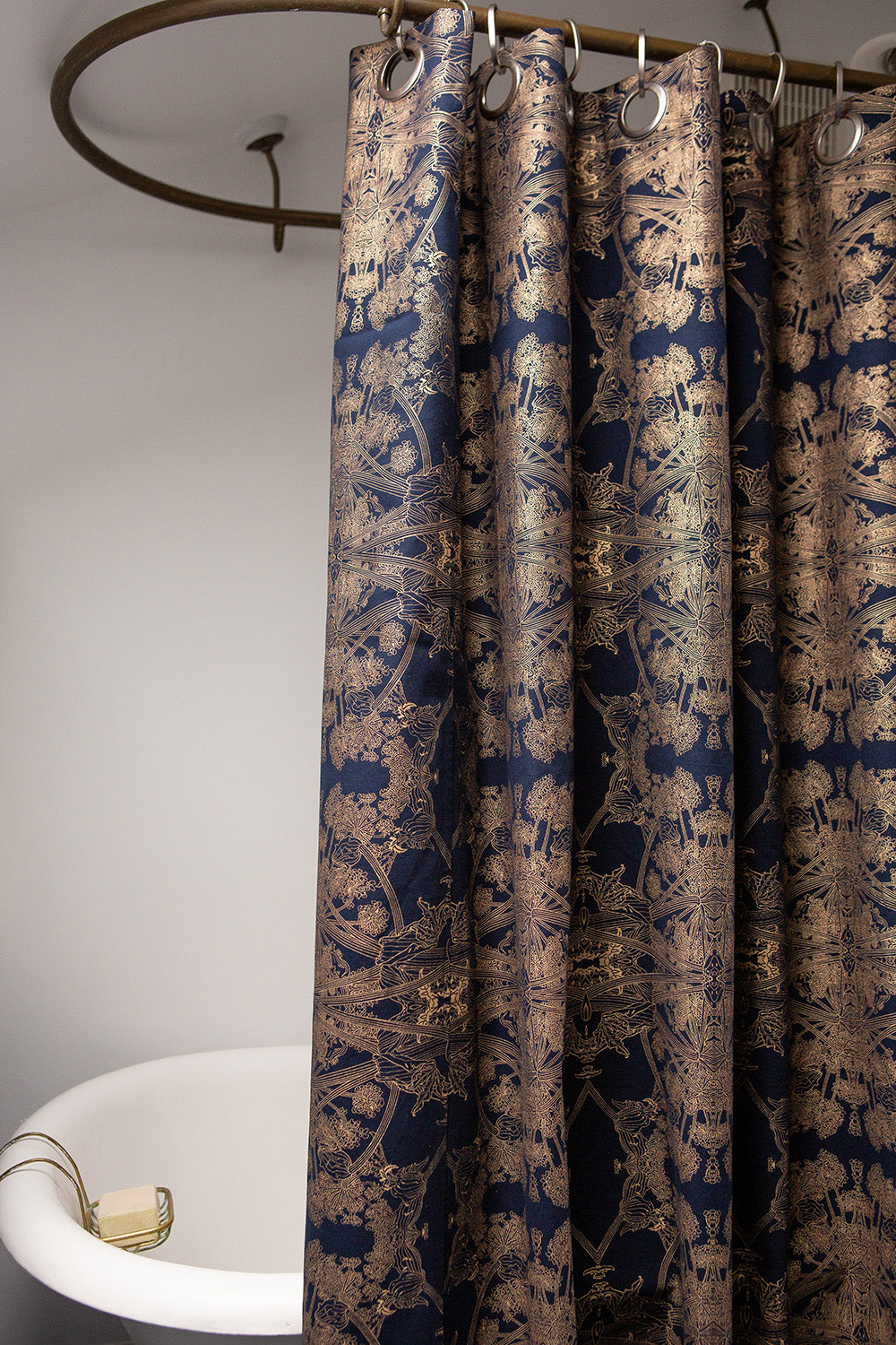 Cotton Shower Curtain in Navy/Gold Botanicus