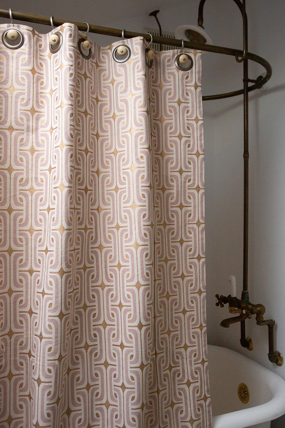 Cotton Shower Curtain in Super 1965 Natural/Gold/Mauve