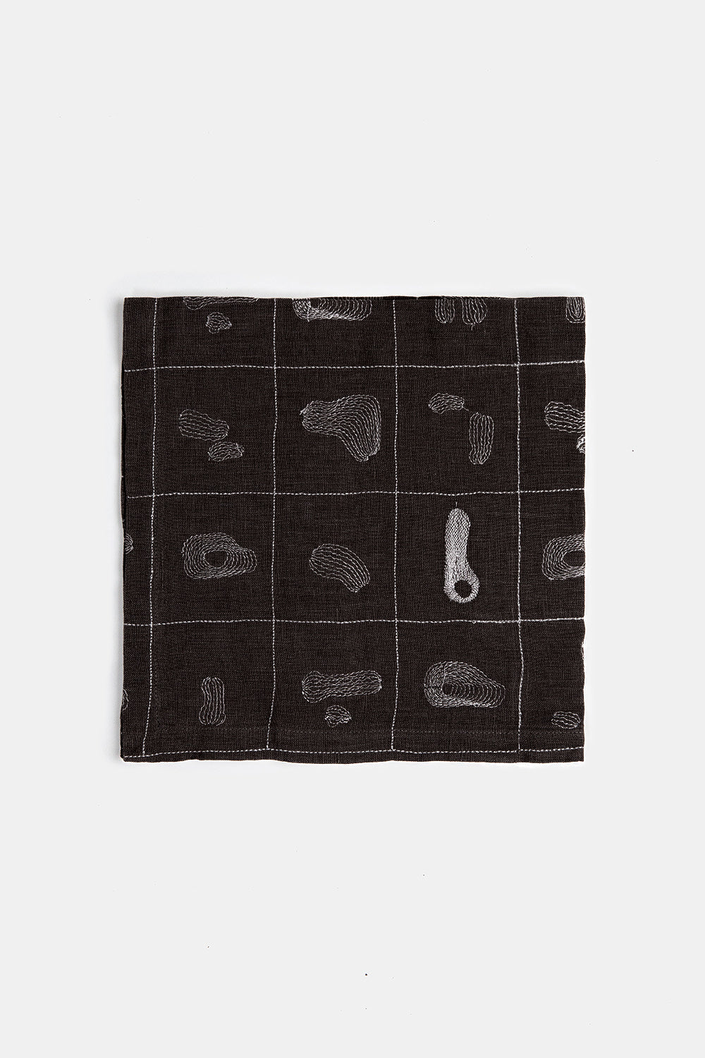 Set of 4 Linen Napkins In Black Line Embroidery