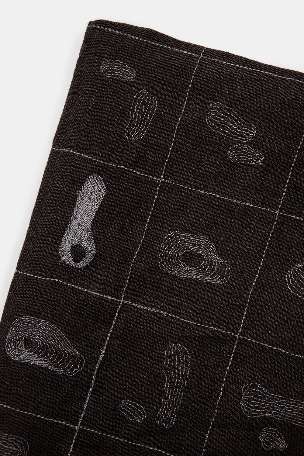 Linen Table Runner In Black Line Embroidery