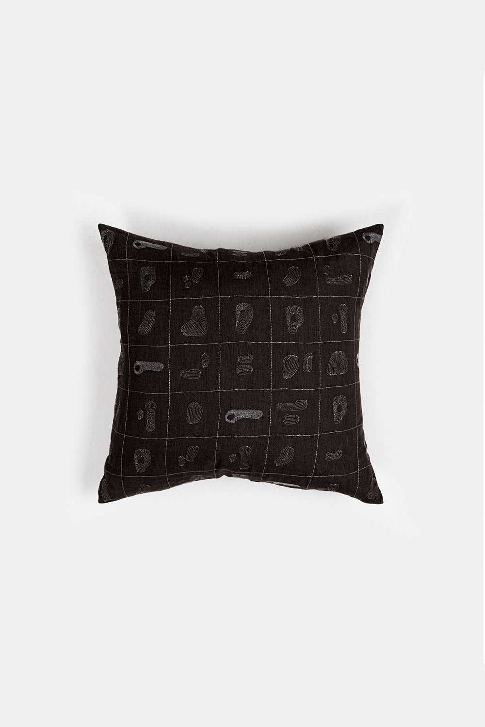 Linen Throw Pillow In Black Line Embroidery