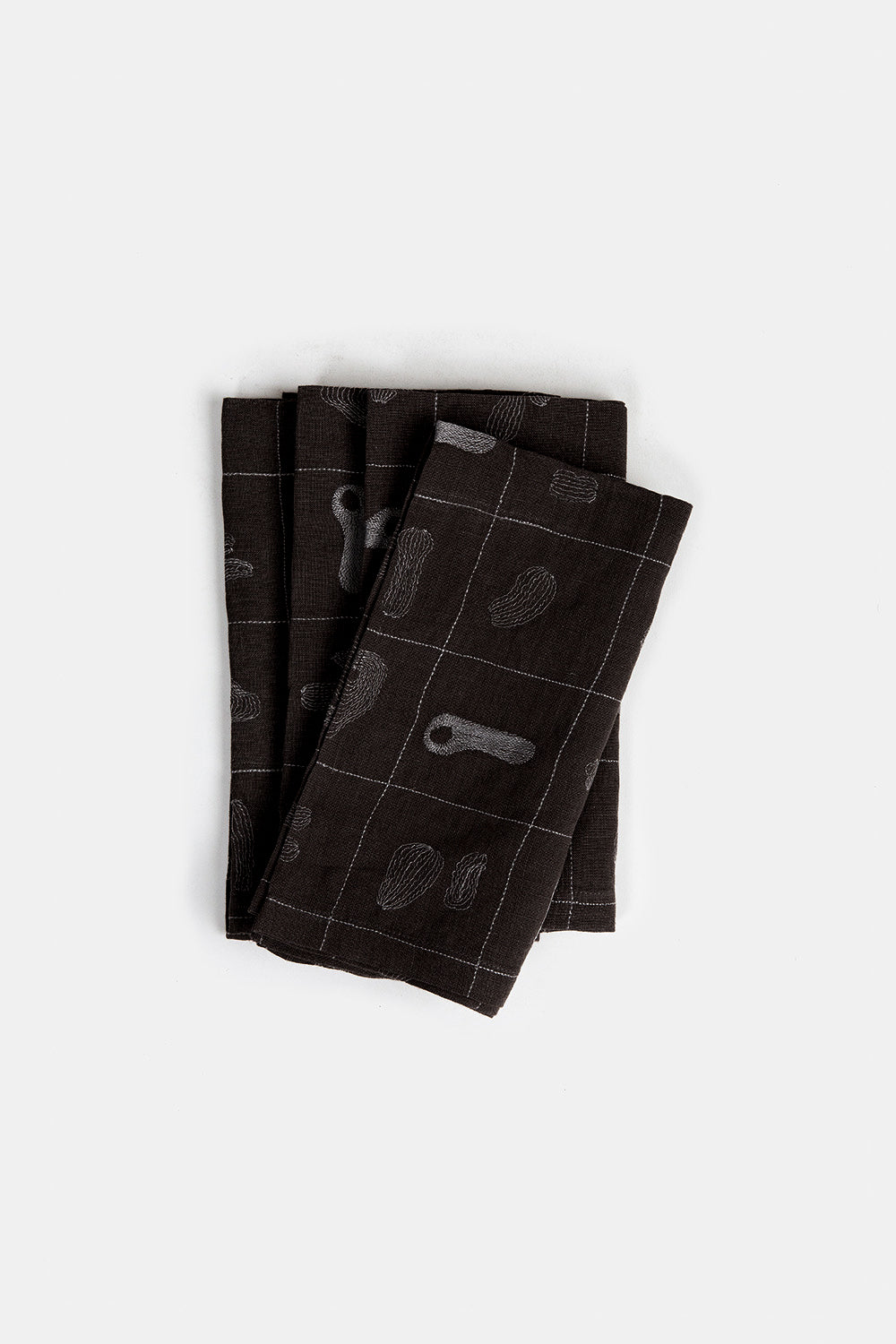 Set of 4 Linen Napkins In Black Line Embroidery