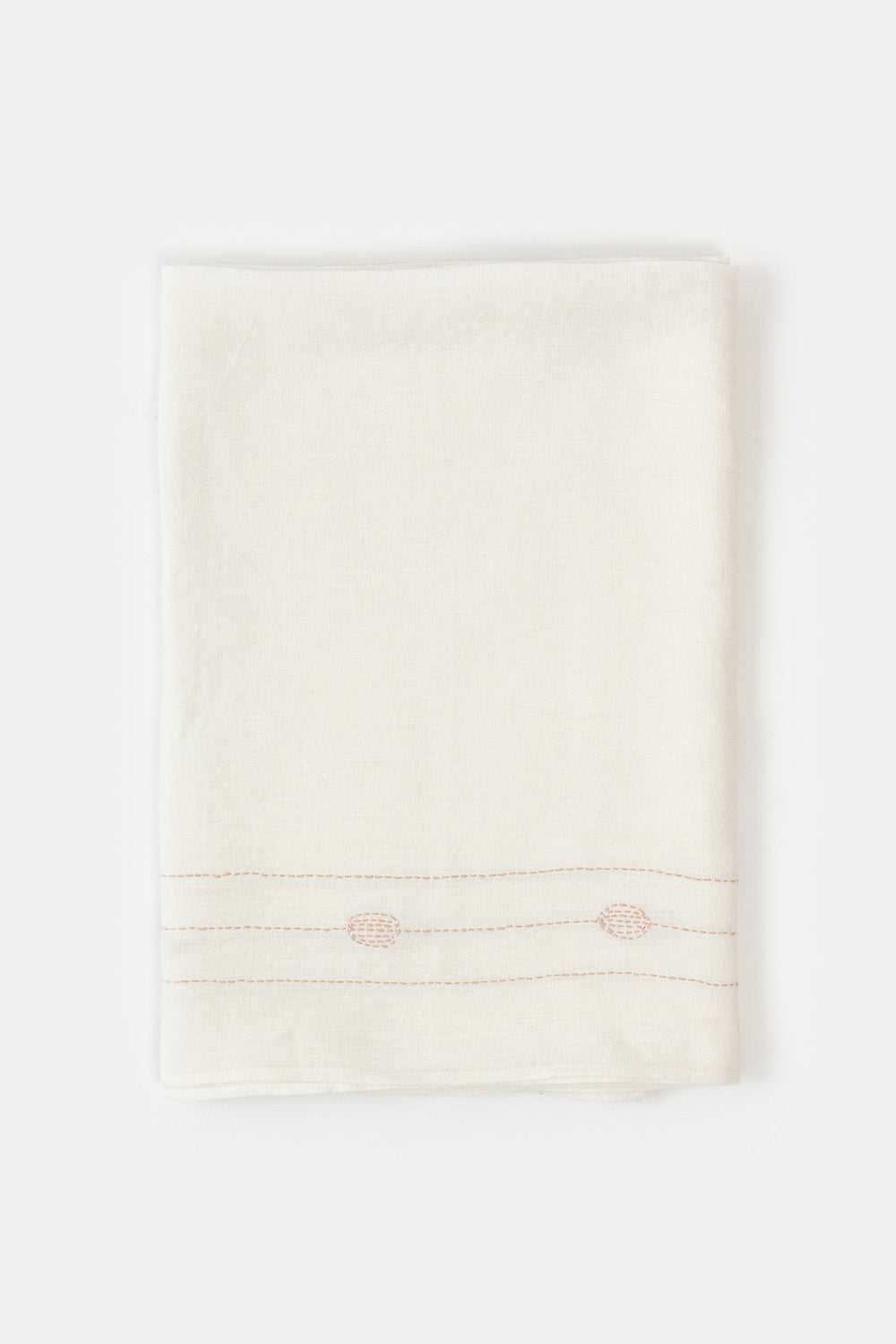 Square Totem Tablecloth in Hand-embroidered Soft White Linen