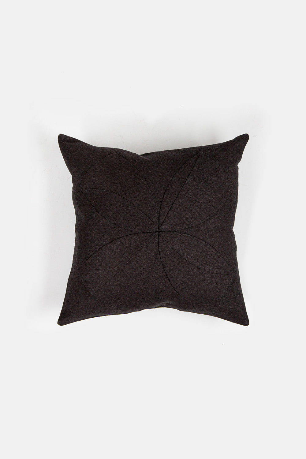 Hand-Appliqué Black Linen Throw Pillow in 'All Together Now'
