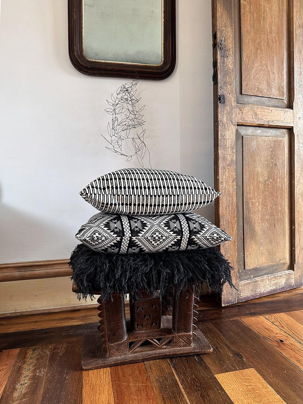 Cotton Throw Pillow in Natural and Black Jacobsen