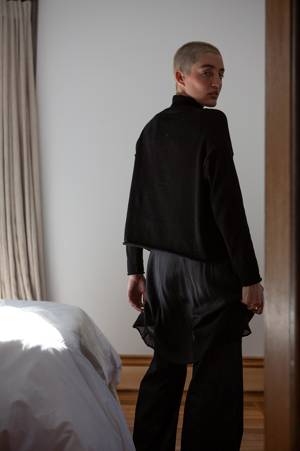 Pima Cotton Turtleneck in Black