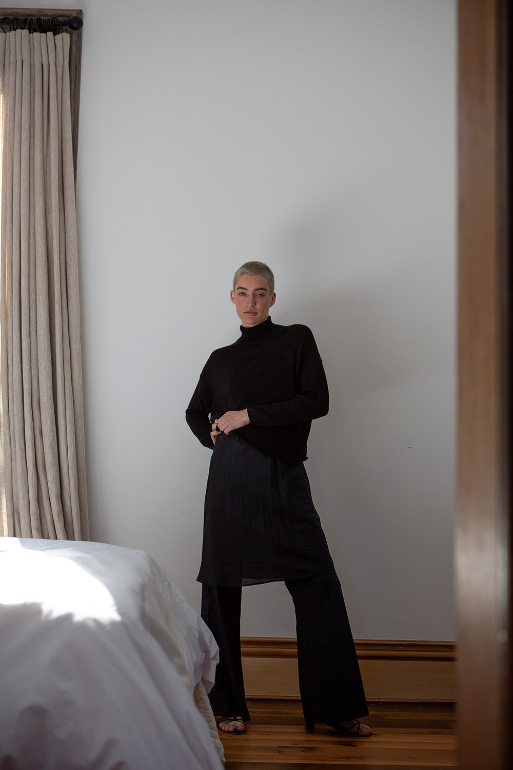 Pima Cotton Turtleneck in Black