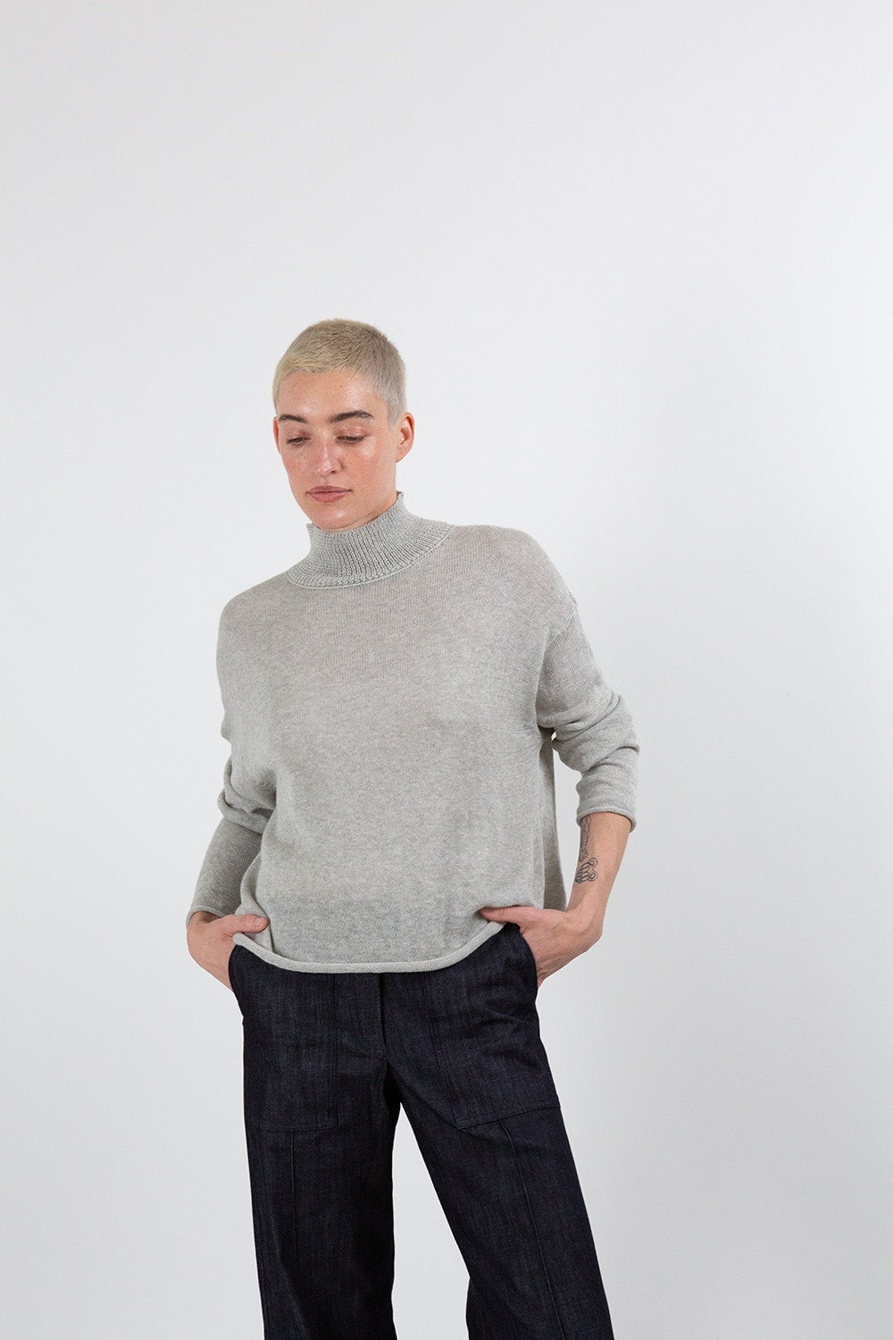 Pima Cotton Turtleneck in Light Grey