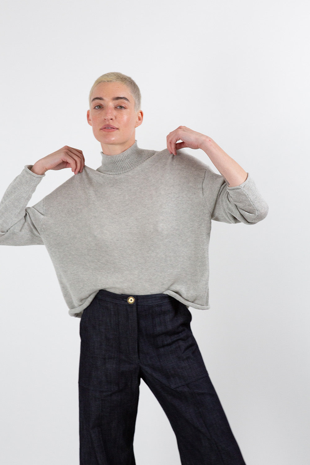 Matilda Pima Cotton Turtleneck in Light Grey