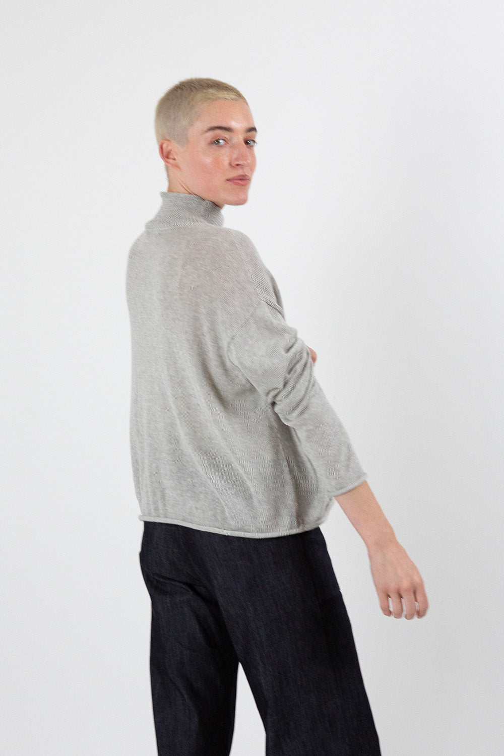 Matilda Pima Cotton Turtleneck in Light Grey