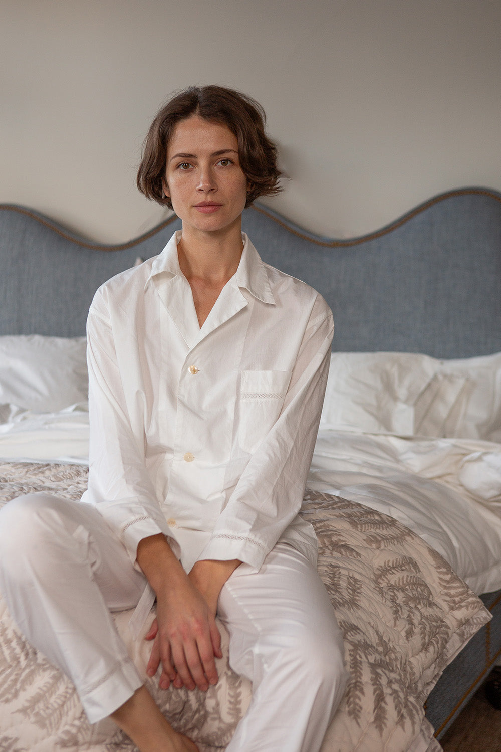 Victor Cotton Pajama Set In White - Main Image
