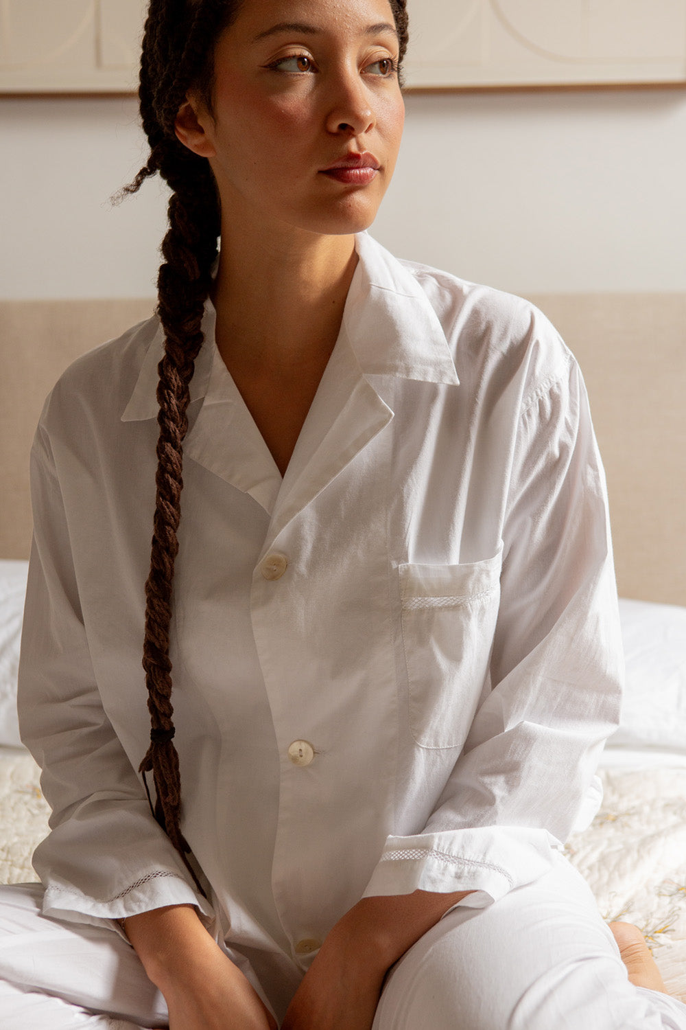 Victor Cotton Pajama Set In White