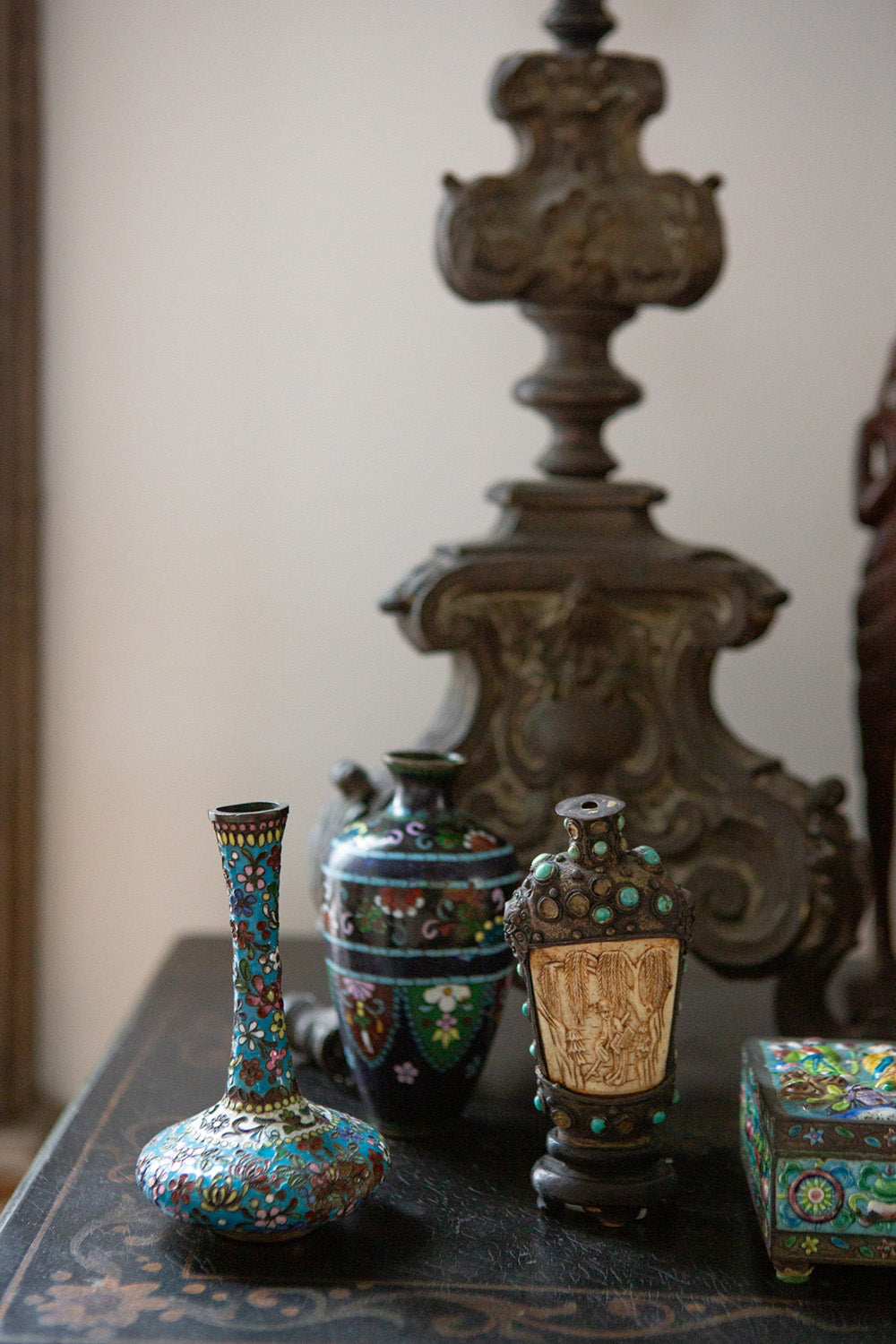 Antique Cerulean Blue Cloisonné Vase