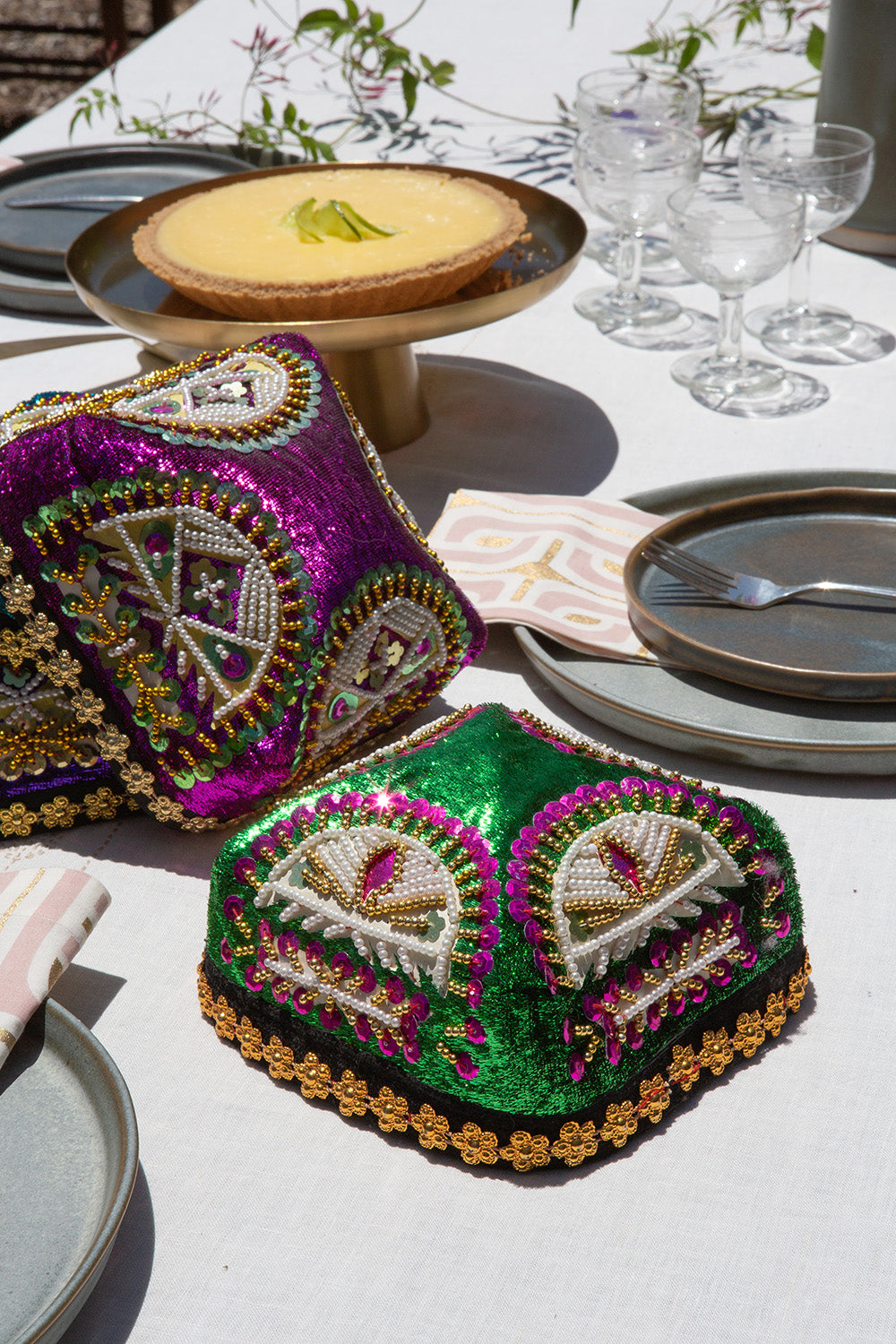 Ornate Sequined Velvet Doppa Hat