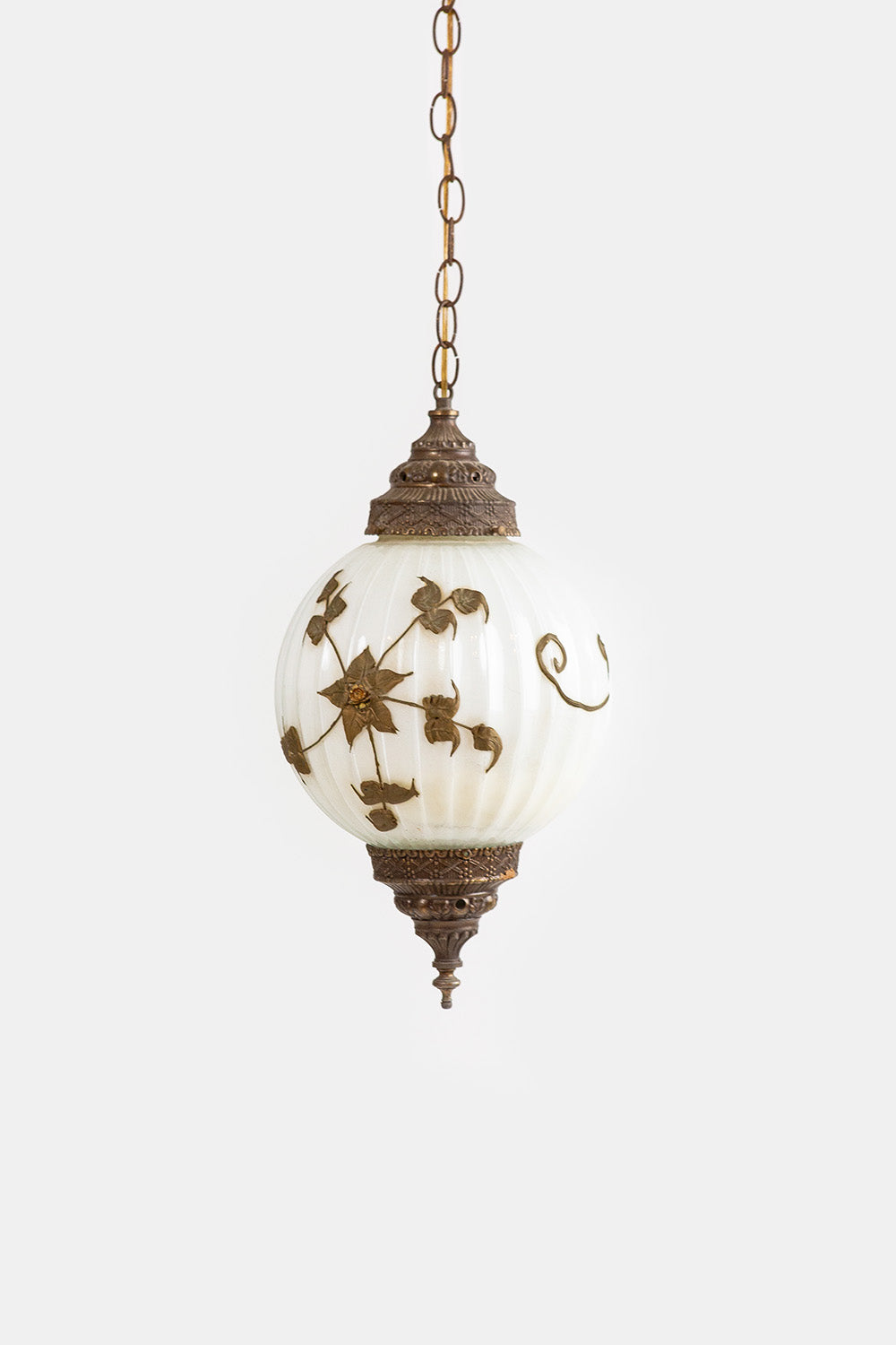 Hollywood Regency Milk Glass Globe Pendant Swag Lamp, C. 1960s