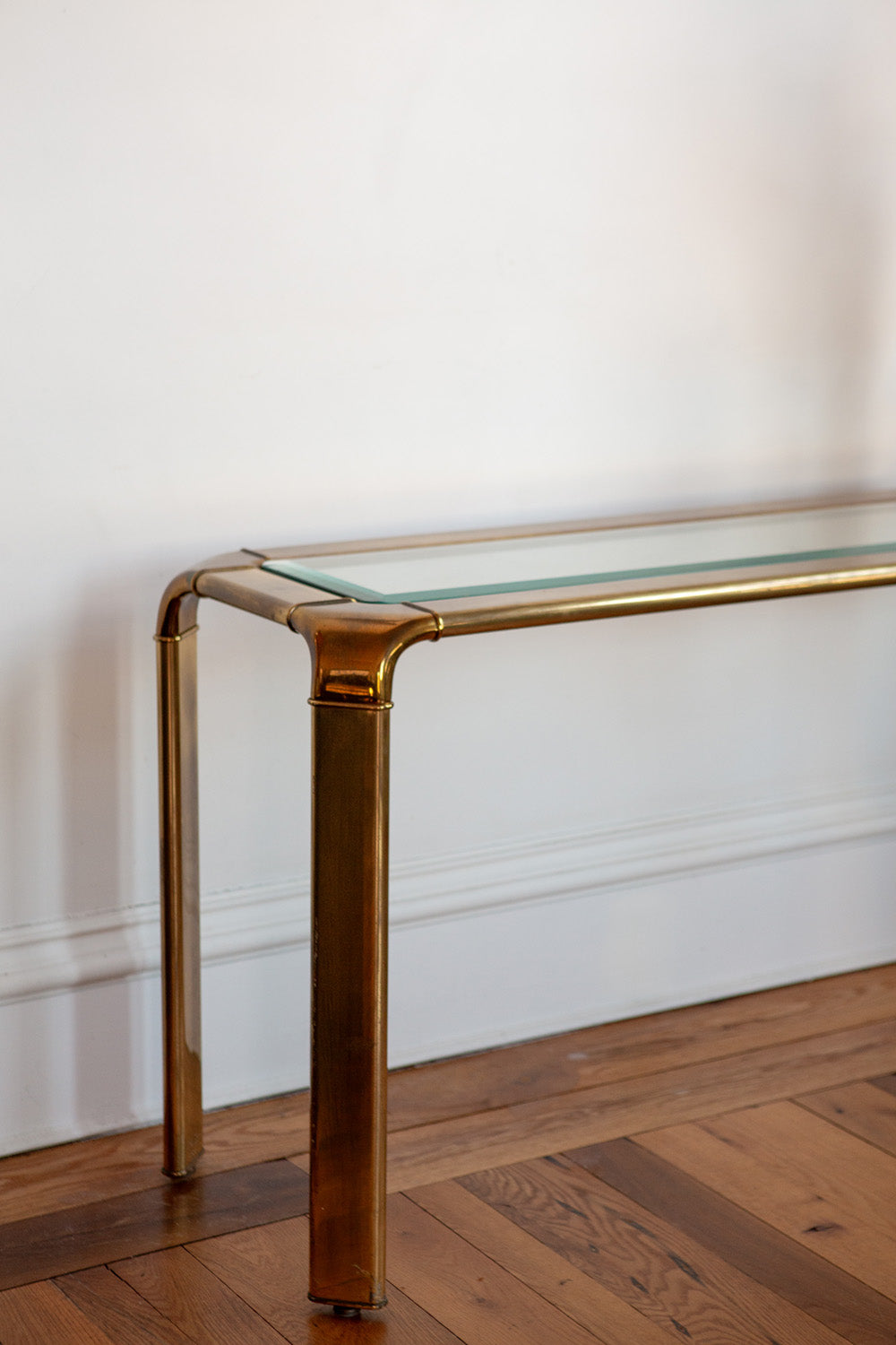 John Widdicomb Brass and Beveled Glass Parson Table C. 1970's