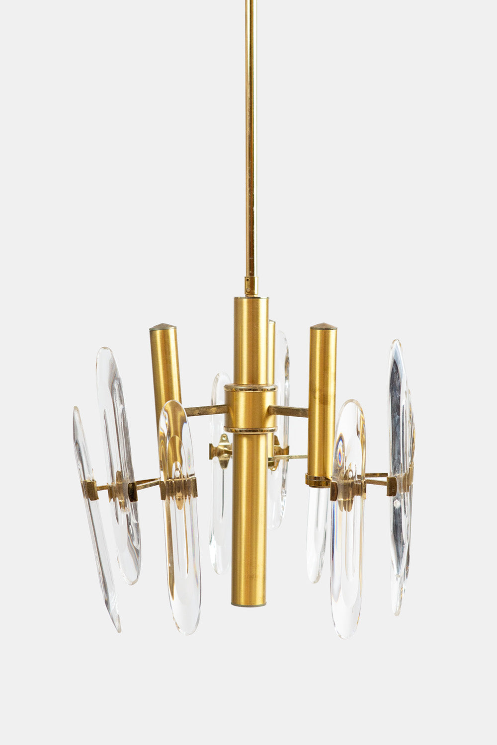 1970s Gaetano Sciolari Brass & Crystal Chandelier
