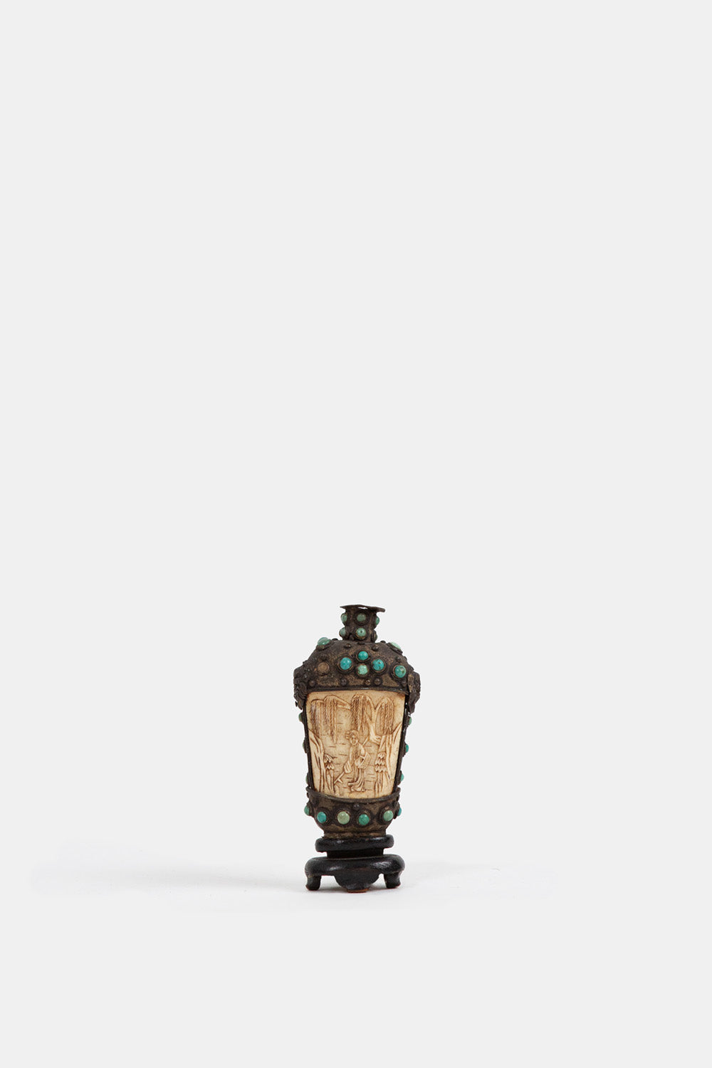 Tibetan Turquoise Bone and Silver Snuff Bottle