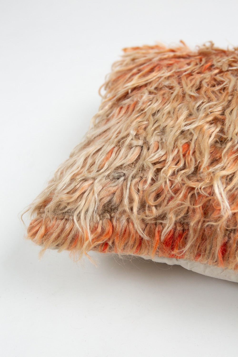 Vintage Turkish Tulu Shag Throw Pillow In Peach