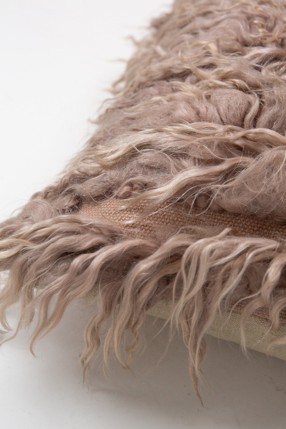 Vintage Turkish Tulu Shag Throw Pillow In Tea Rose