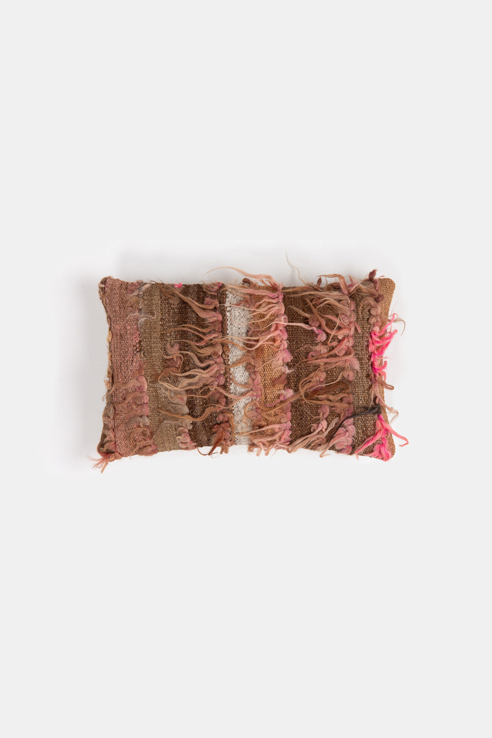 Vintage Turkish Tulu Shag Throw Pillow In Pink and Brown