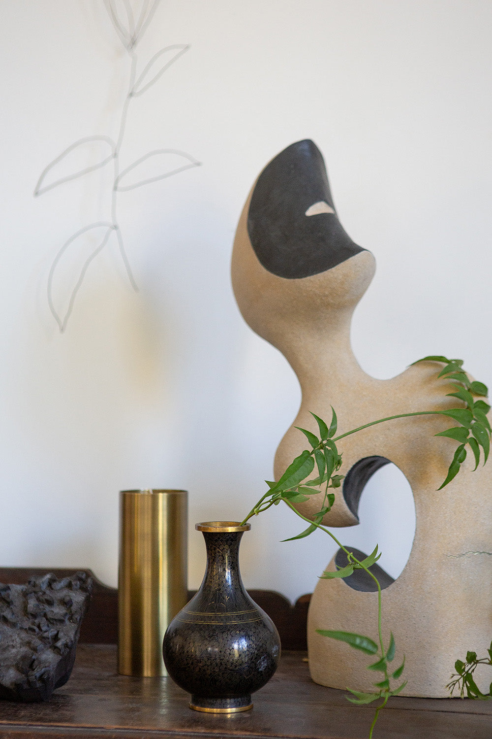 Black and Brass Cloisonné Vase
