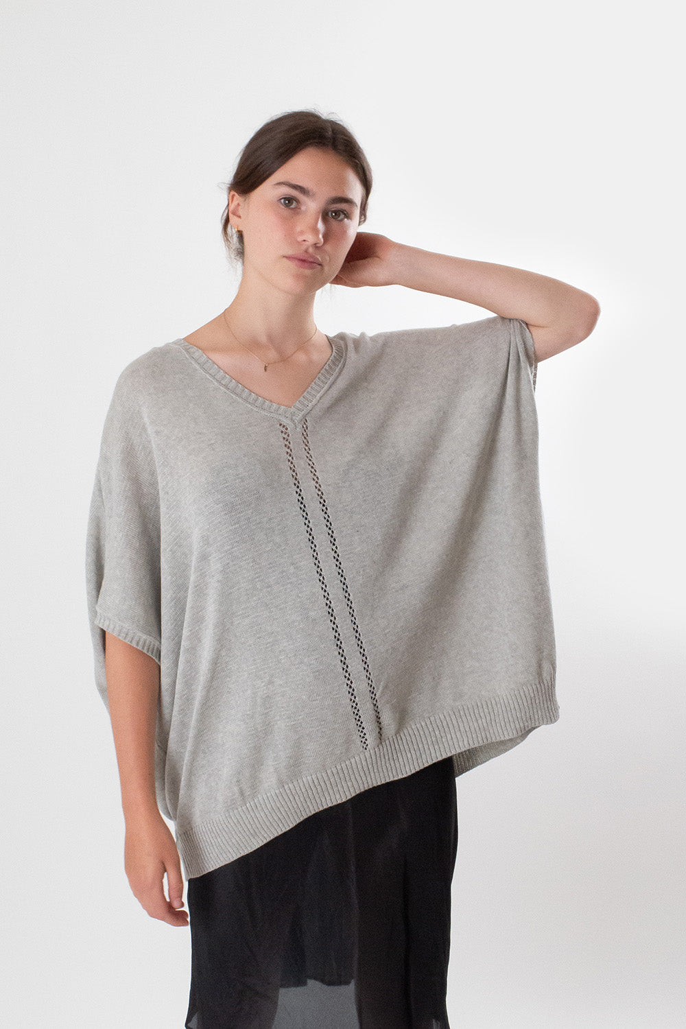 Pima Cotton V Neck Cocoon Sweater in Light Grey