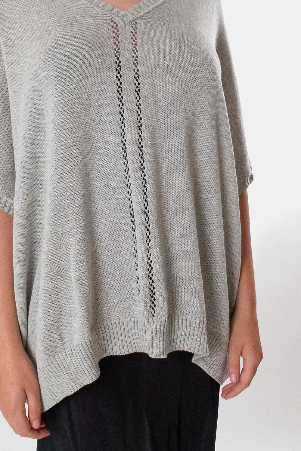 Pima Cotton V Neck Cocoon Sweater in Light Grey