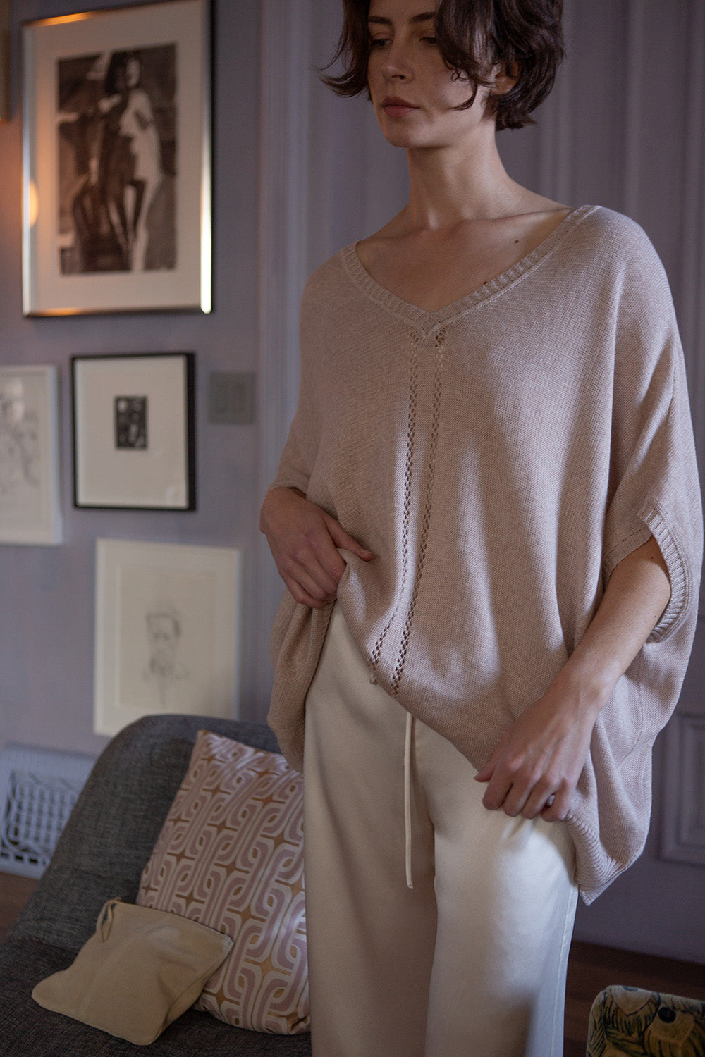 Pima Cotton V Neck Cocoon In Twig