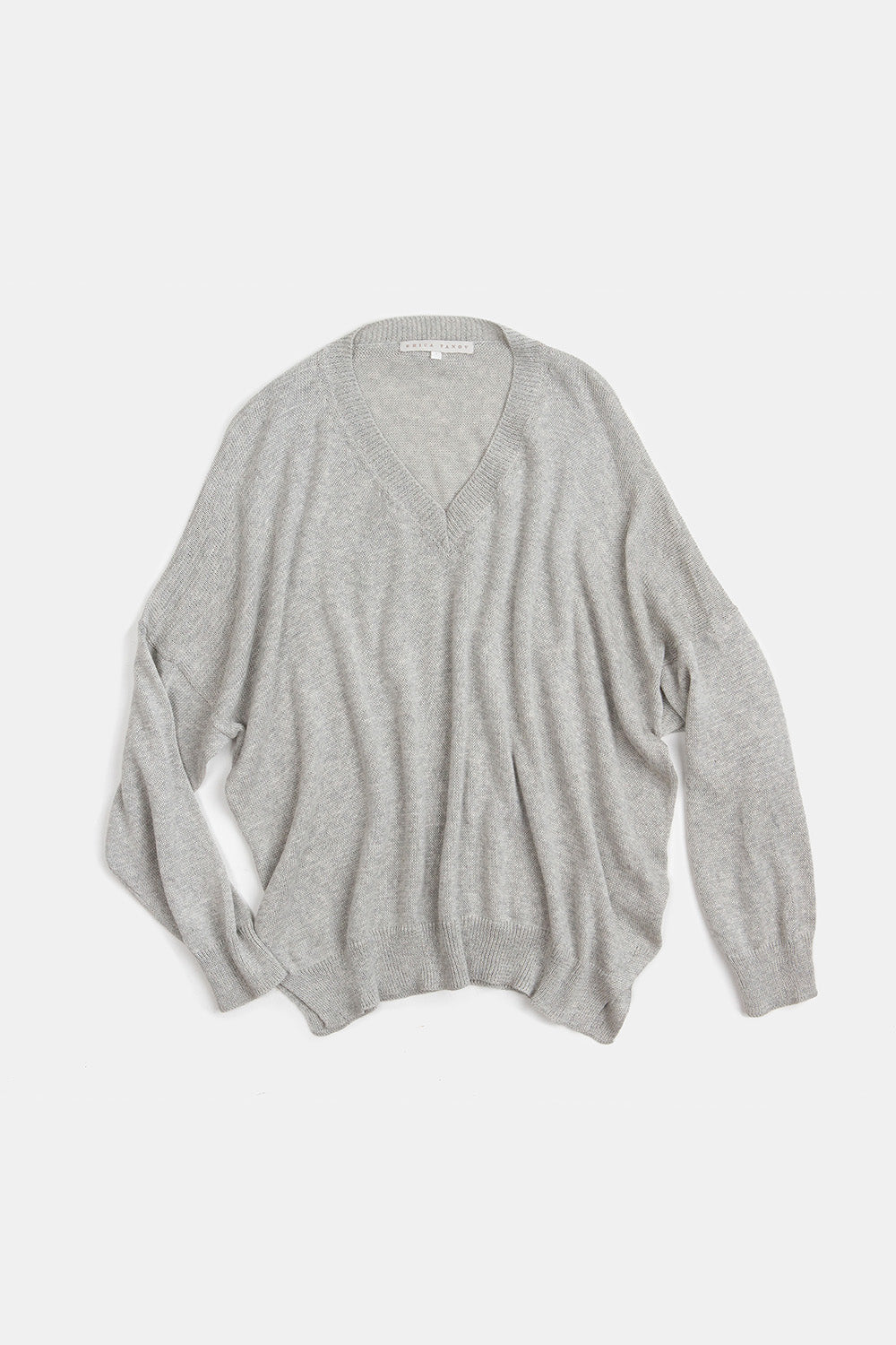 Pima Cotton V Neck Pullover in Light Grey