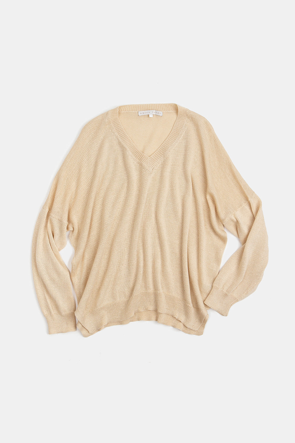 Anna Pima Cotton V Neck Pullover in Natural