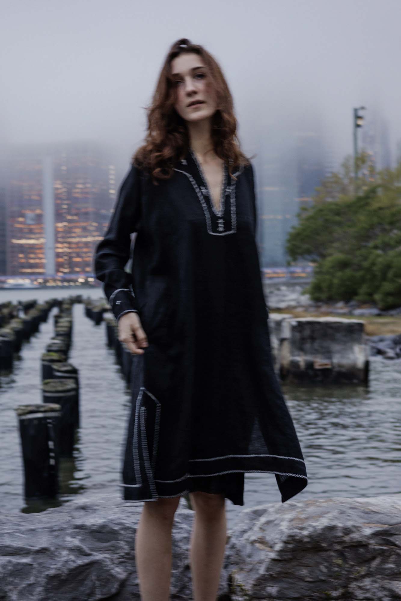 Erica Tanov | Rekha Linen Hand Embroidered Dress - Black 2 Erica Tanov | Rekha Linen Hand Embroidered Dress - Black 2