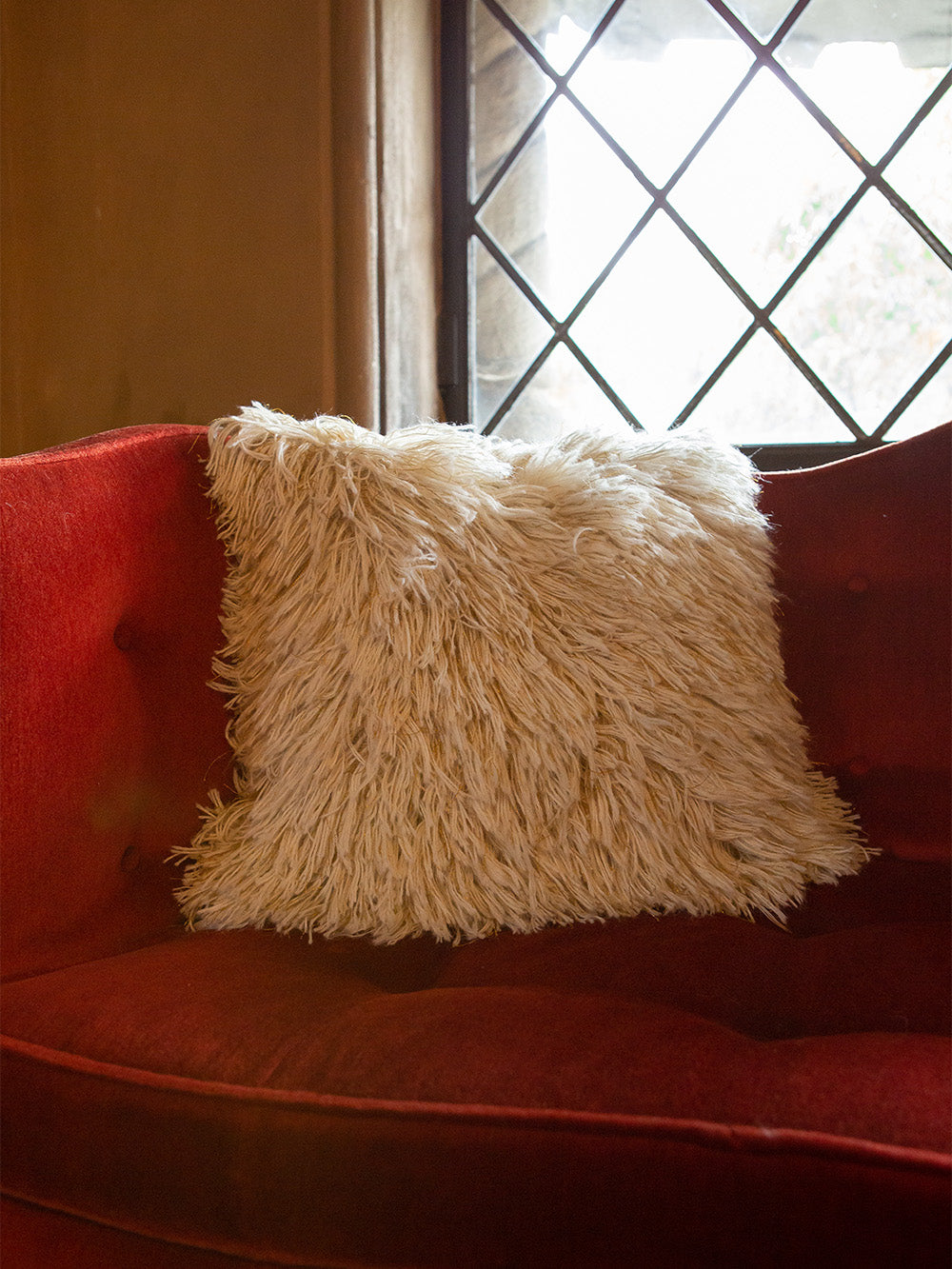 Baby Alpaca Shimmer Shag Pillow in Natural and Gold