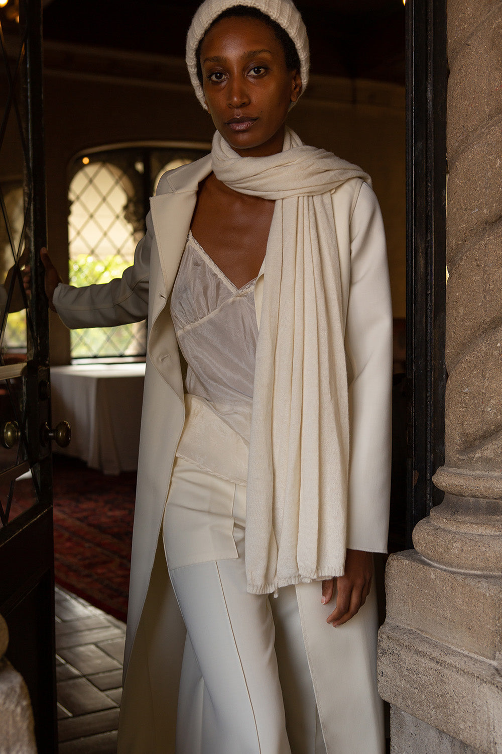 Alpaca Rolled Edge Scarf in Winter White