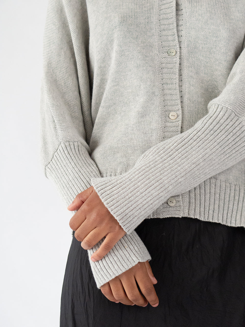 Pima Cotton Box Cardigan in Light Grey